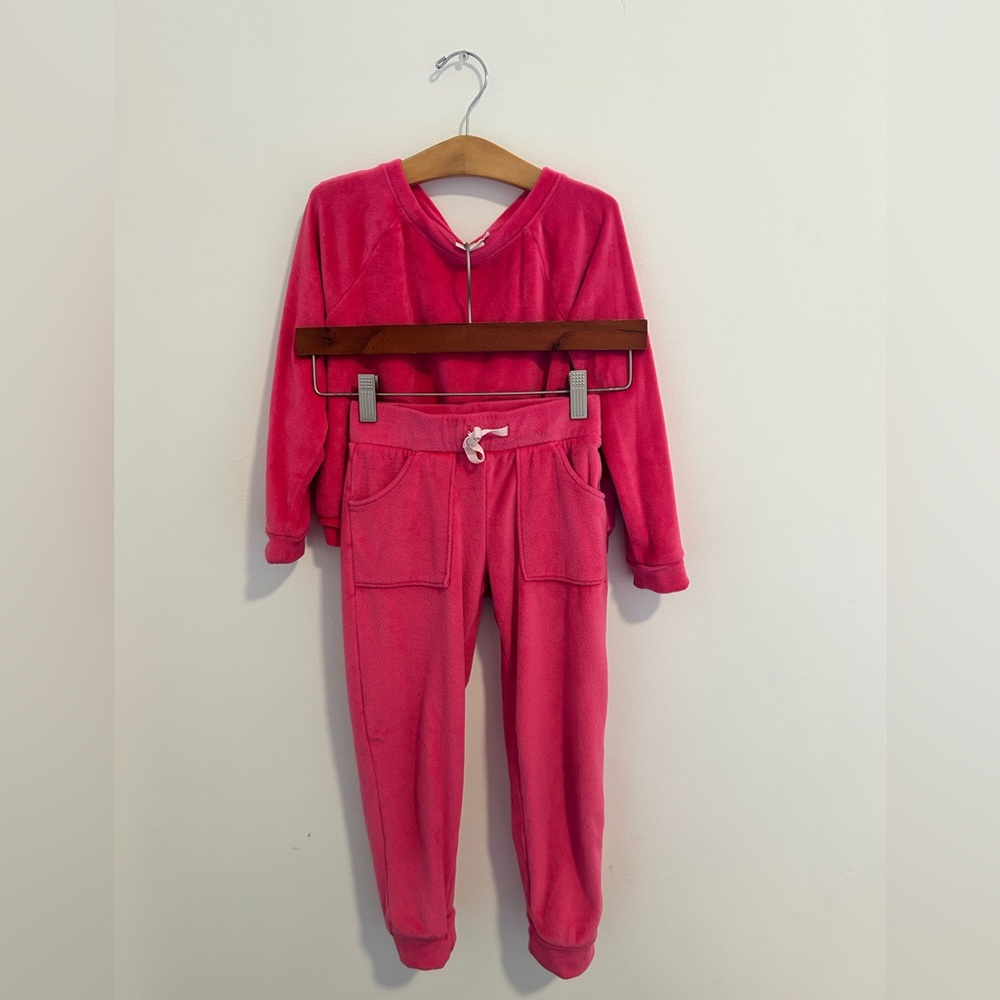Cat and Jack hot pink Velour crewneck sweatshirt and sweatpants set Size 5T